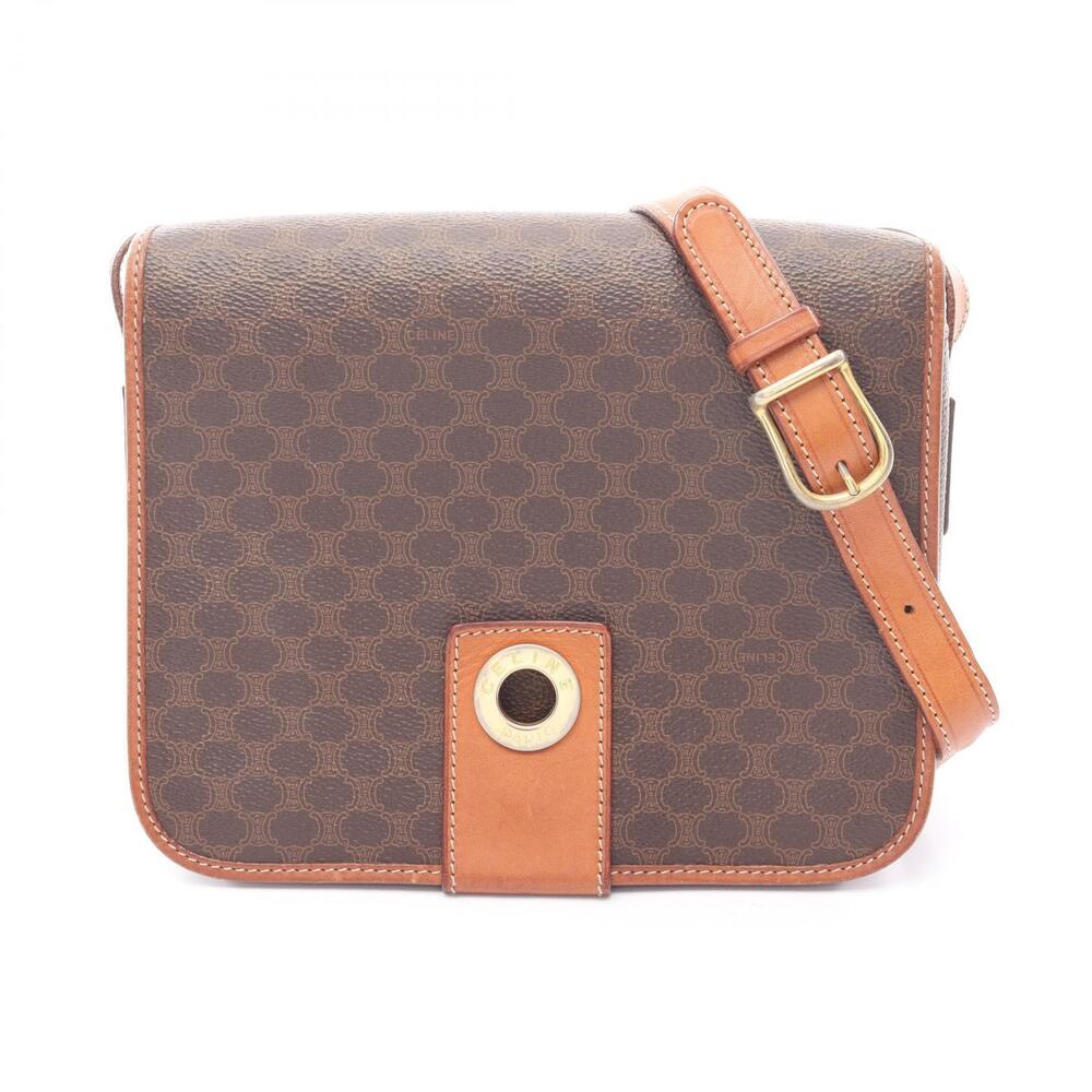Celine Macadam Shoulder Bag Canvas Leather Brown